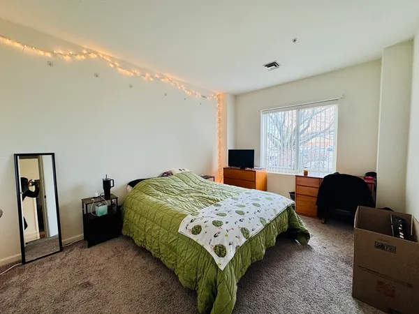 a bedroom with a bed and a couch