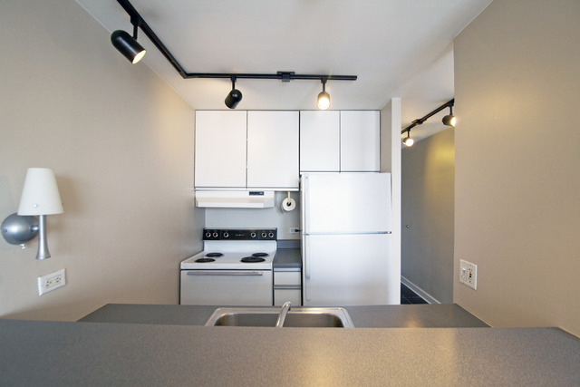 1221 North Dearborn Parkway, Unit 1601N Chicago, IL 60610 - Photo 6 of 21 a kitchen with a refrigerator a stove top oven and a counter space