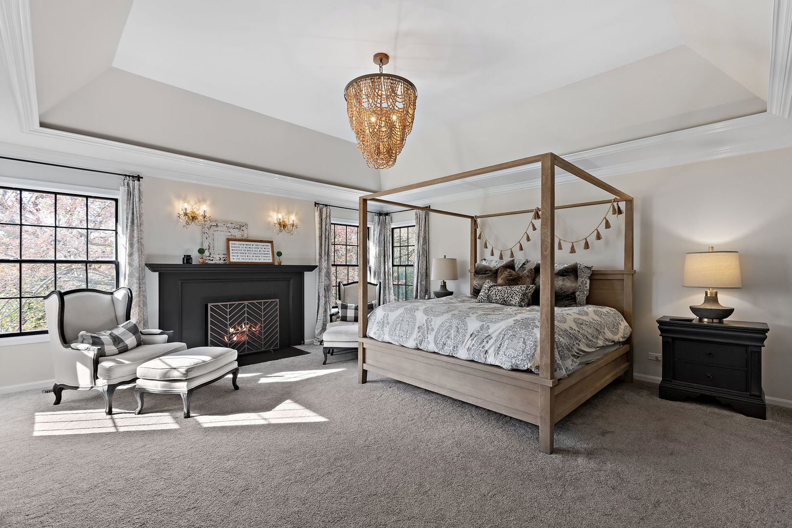 28679 West Heritage Oaks Road Barrington, IL 60010 - Photo 23 of 42 a bedroom with a bed a chair and a fireplace