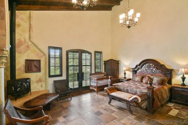 a bed room with a bed and furniture