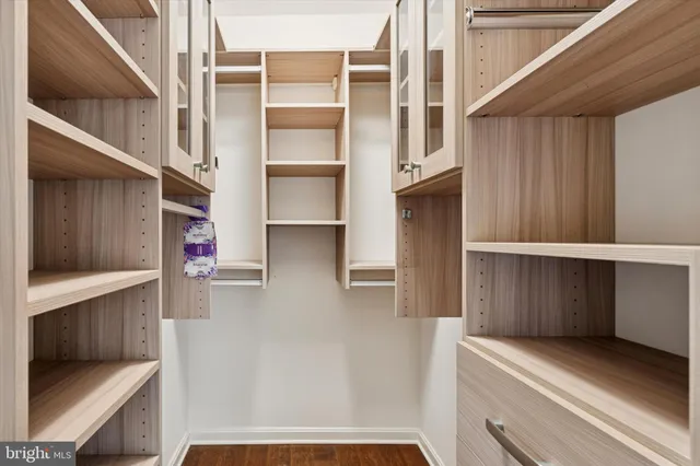 a view of walk in closet with clothes and shoes