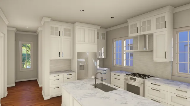 a kitchen with stainless steel appliances granite countertop a stove and a refrigerator