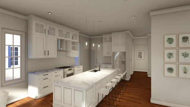 a spacious bathroom with a double vanity sink and a mirror