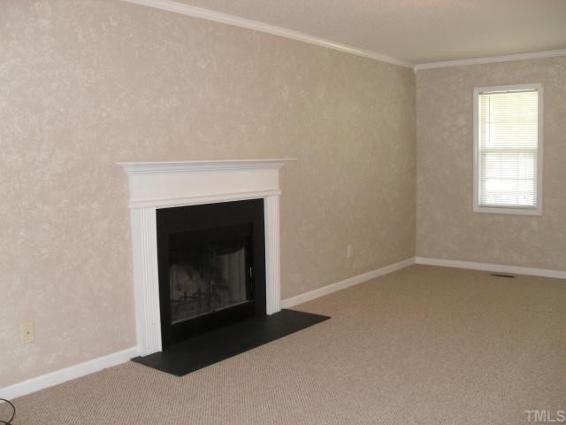 4 Round Spring Lane Durham, NC 27712 - Photo 3 of 10 Large family room with lots of natural light and wood burning fire place.