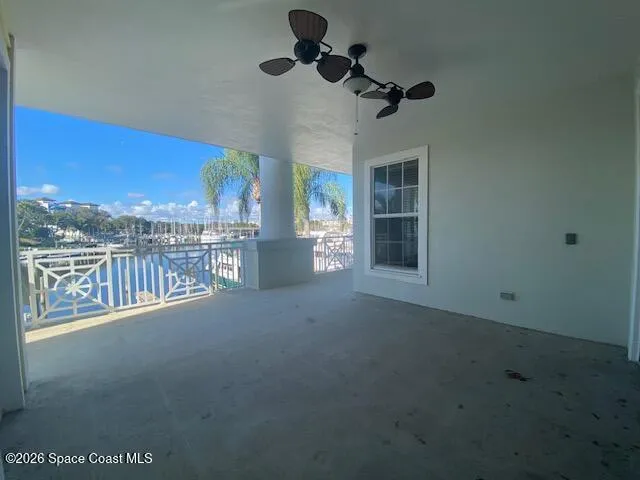 a view of a room with a large window