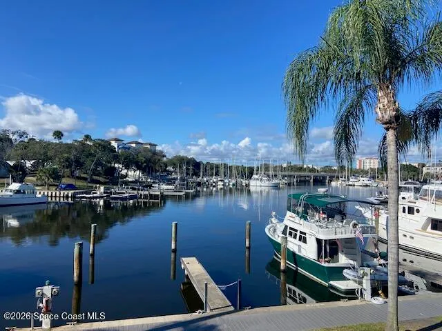a view of a lake with boats