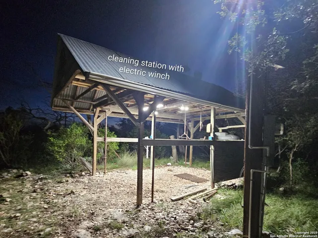 a view of a bench in the forest