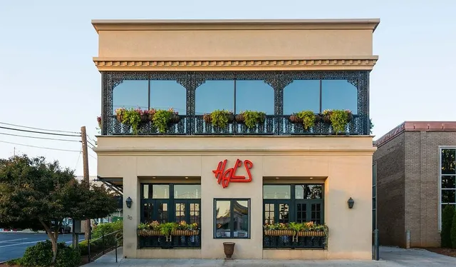 a front view of building with an entrance