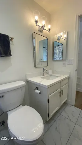 a bathroom with a toilet sink and mirror