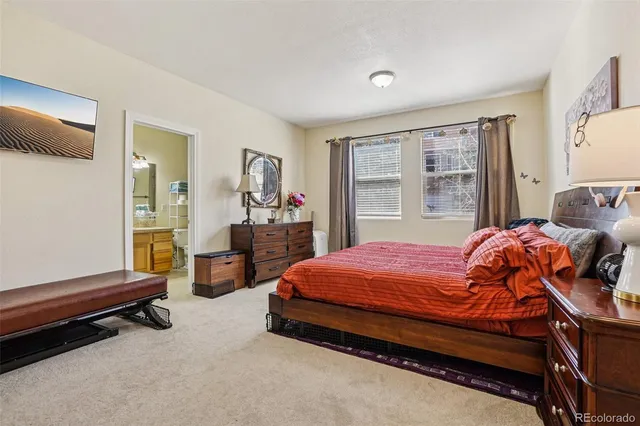 a bedroom with a bed and a couch