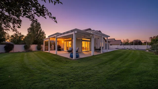 a view of a big house with a big yard