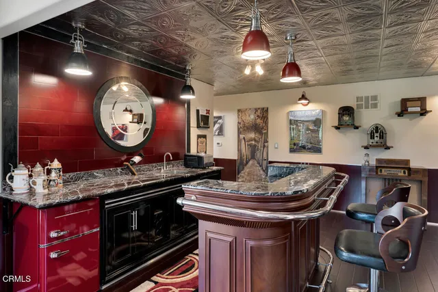 an outdoor space with patio furniture