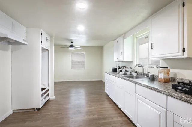 an empty room with fan