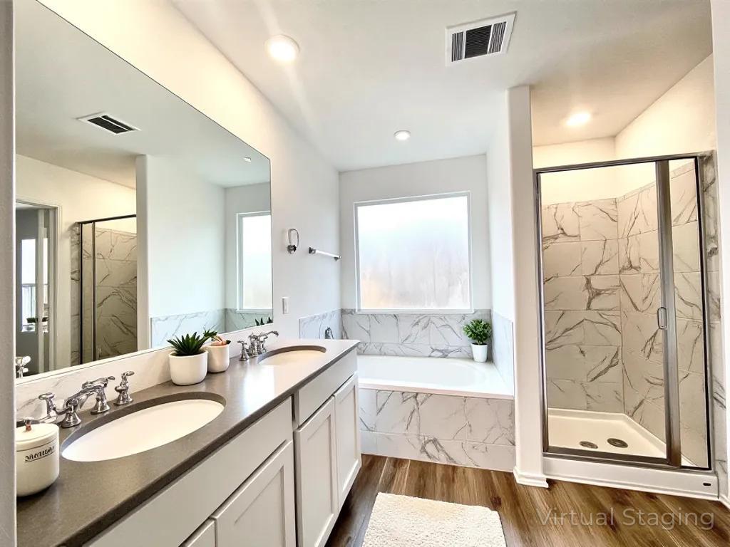 305 Milliner Loop Hutto, TX 78634 - Photo 21 of 36 a bathroom with a double vanity sink and a mirror