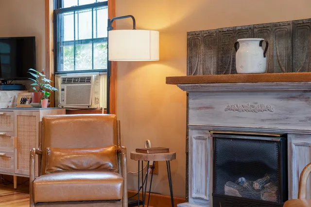 a kitchen with a sink a counter and a potted plant