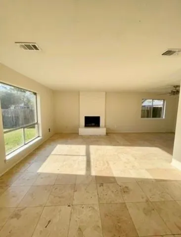 a living room with a large window