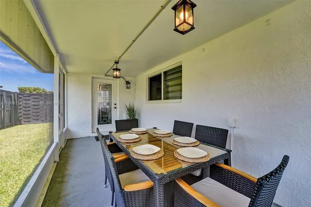 a outdoor view with a seating space