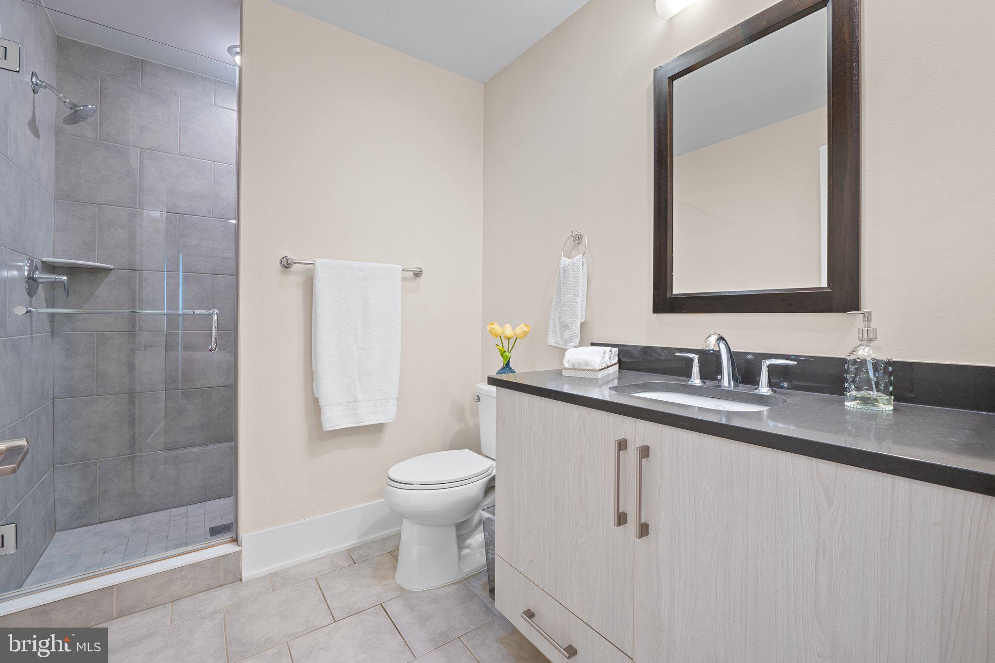 5307 Merriam Street Bethesda, MD 20814 - Photo 28 of 32 a bathroom with a granite countertop sink toilet and shower