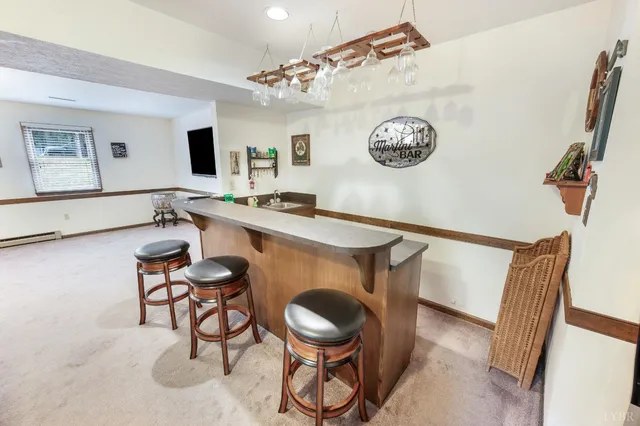 a view of a dining room and furniture