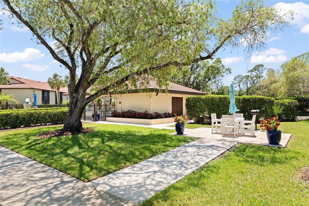 1801 East Lake Road South, Unit 4E Palm Harbor, FL 34685 - Photo 24 of 26 a front view of a house with garden