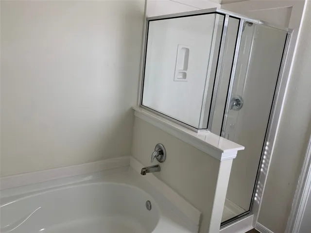 a bathroom with a bathtub