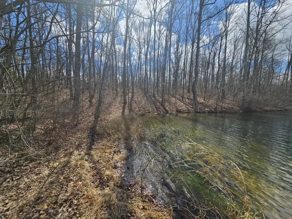 a view of a yard next to a lake