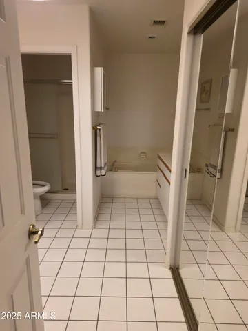a bathroom with a bathtub