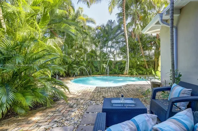 a view of backyard with outdoor seating