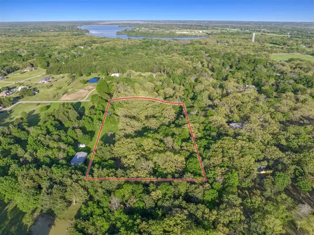 a view of a city with lush green forest