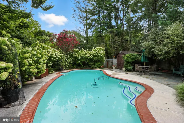 a view of a swimming pool with lounge chair