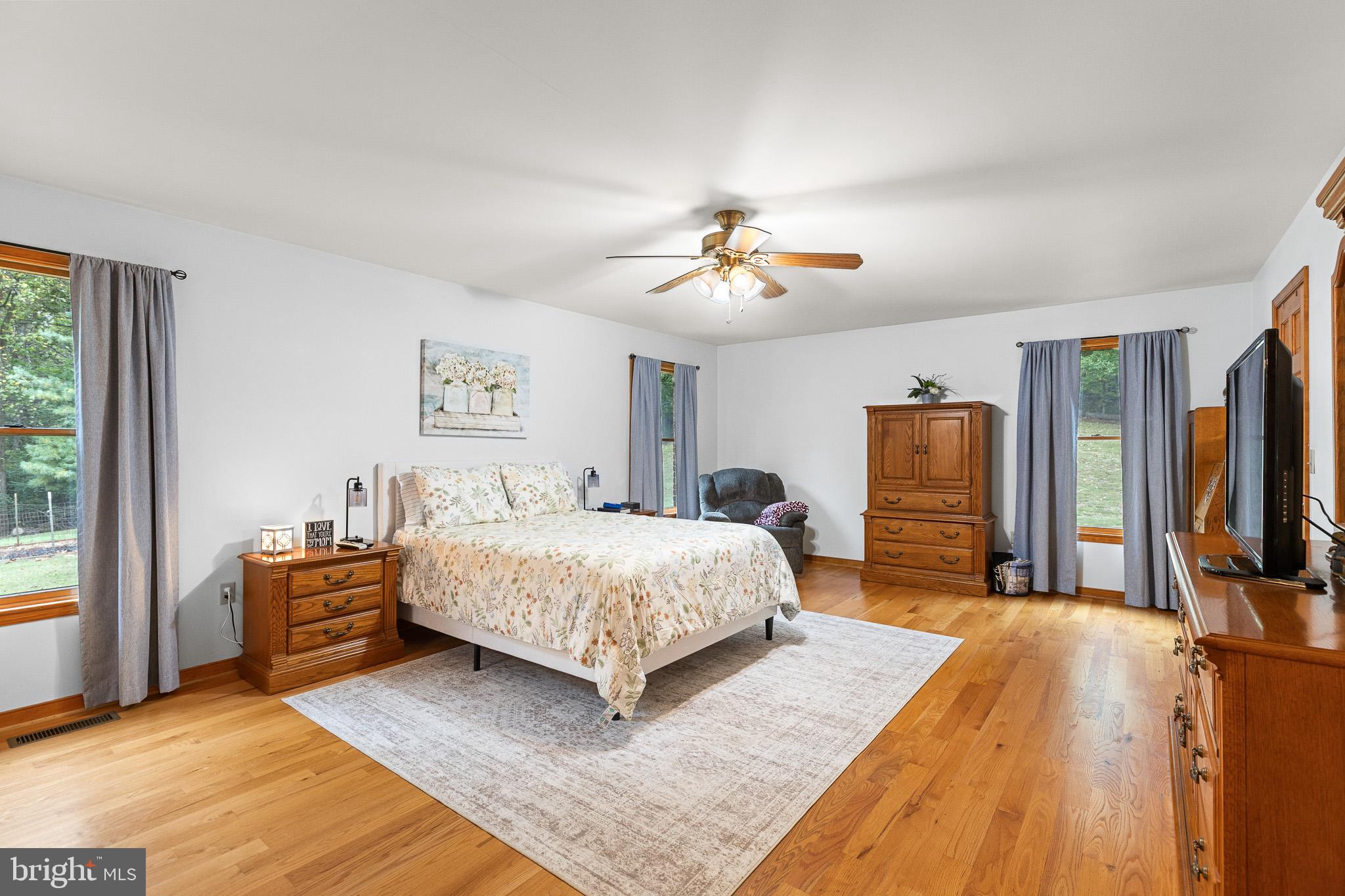 21246 Clarks Mountain Road Rapidan, VA 22733 - Photo 21 of 38 a spacious bedroom with a bed and a chandelier
