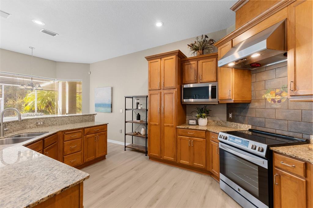 12305 Twin Branch Acres Road Tampa, FL 33626 - Photo 12 of 66 a kitchen with stainless steel appliances granite countertop a sink a stove and a wooden floors