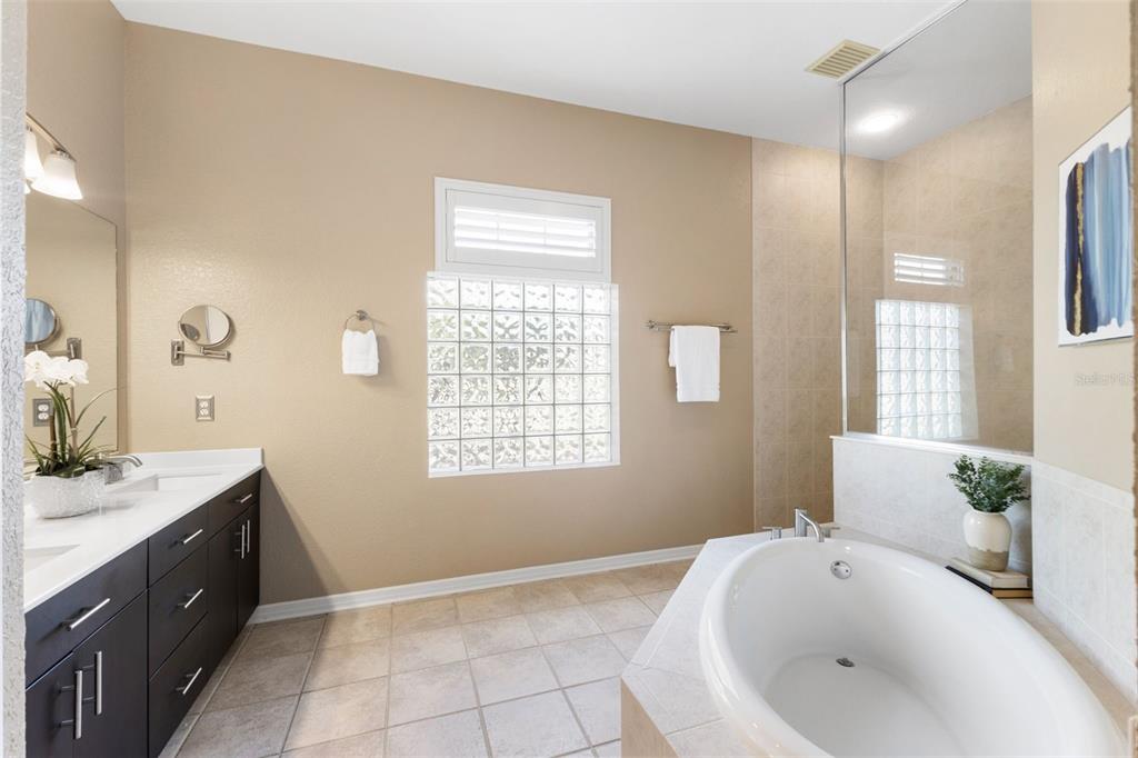 12305 Twin Branch Acres Road Tampa, FL 33626 - Photo 19 of 66 a spacious bathroom with a tub sink and mirror
