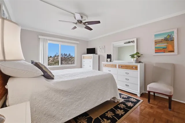 a bedroom with a bed and furniture