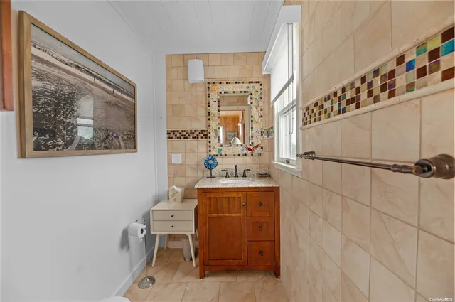 a dining room with furniture