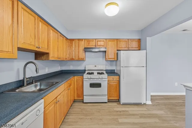 a kitchen with a stove a sink and a refrigerator