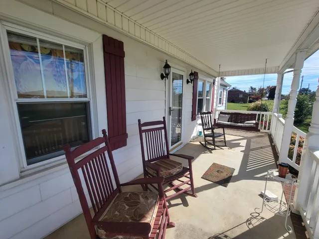 a view of porch with seating space