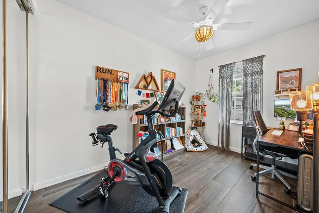 a view of a room with gym equipment