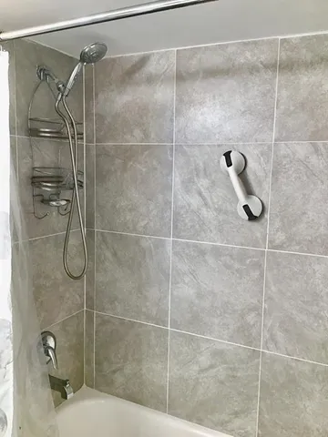 a bathroom with a bathtub
