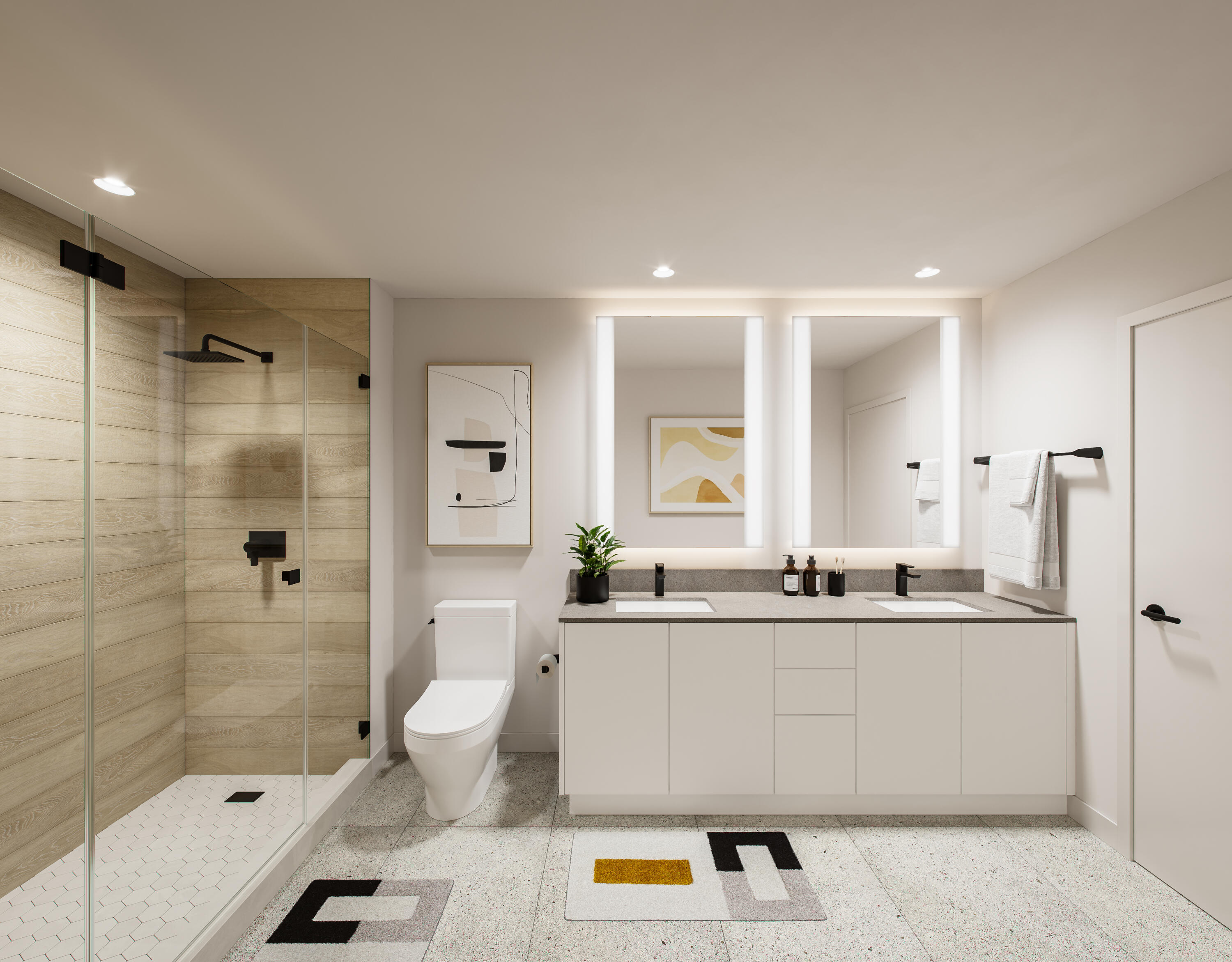 2150 North Miami Avenue, Unit W1110 Miami, FL 33127 - Photo 6 of 27 a large bathroom with a shower a sink and a mirror