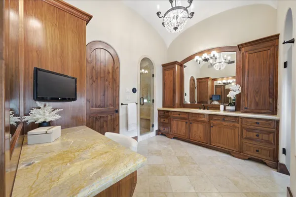 a bathroom with a bathtub