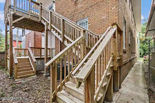 a view of a balcony with window