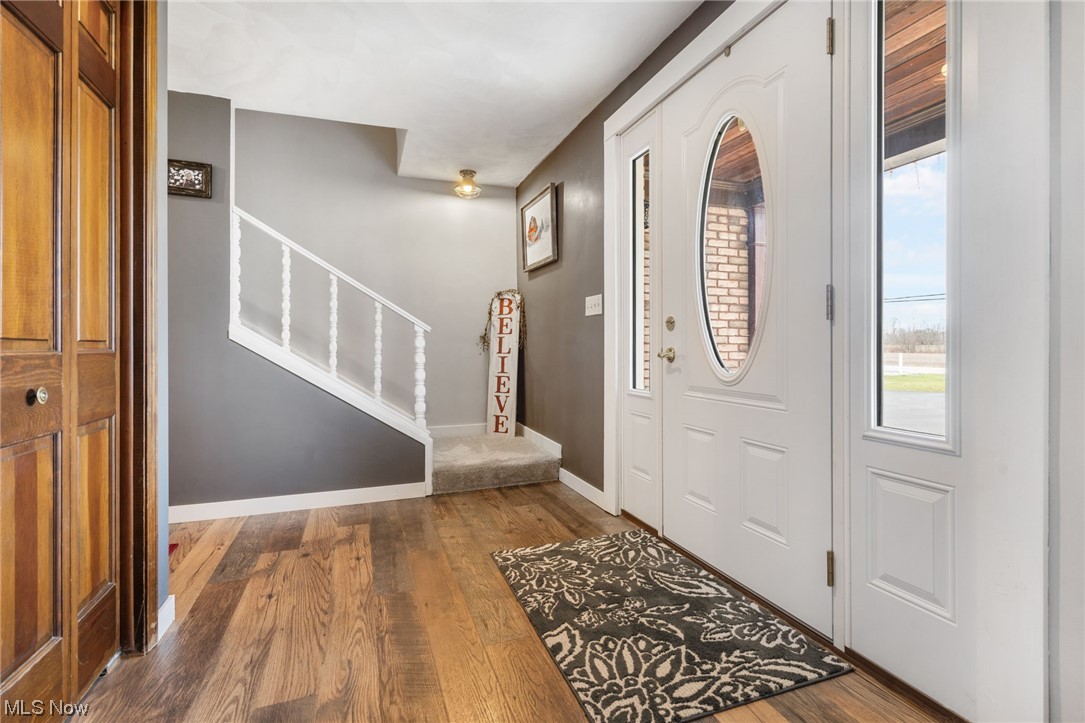 Foyer entrance featuring dark wood-type flooring