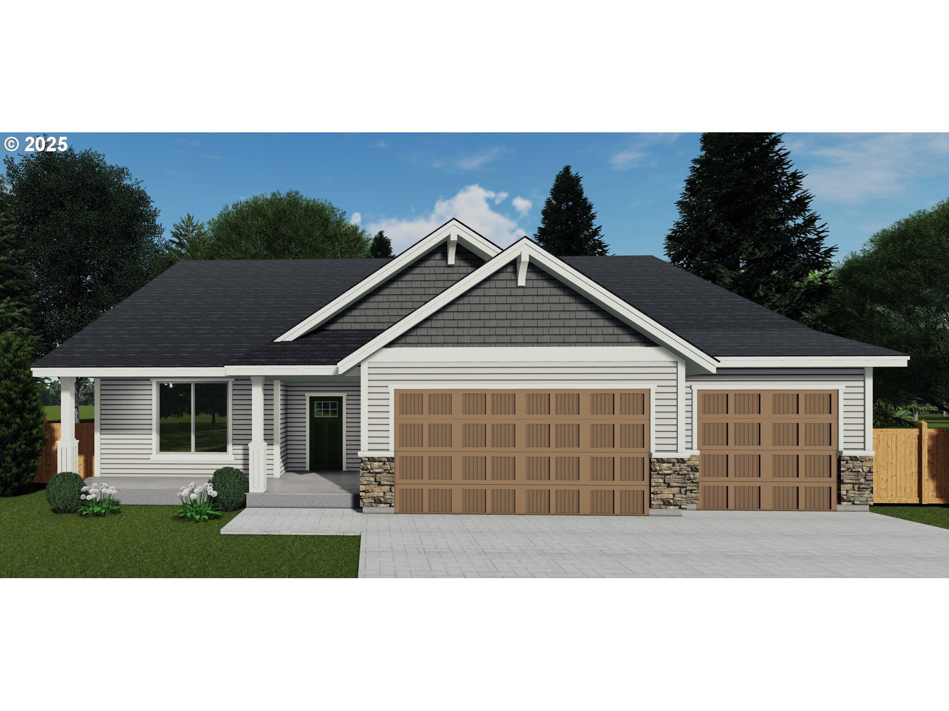 a front view of a house with garage