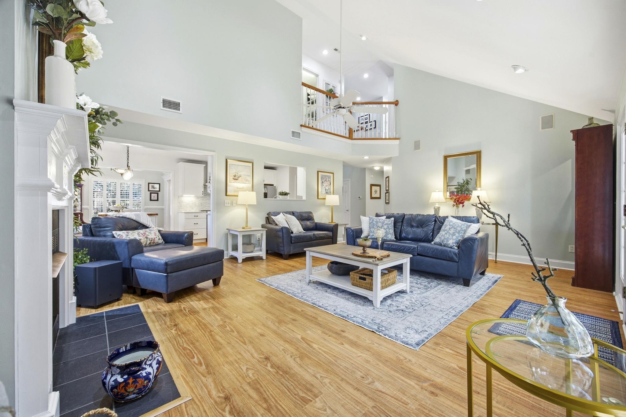 1301 Regent Terrace North Surfside Beach, SC 29575 - Photo 12 of 40 Living room with high vaulted ceiling, light wood-type flooring, and recessed lighting