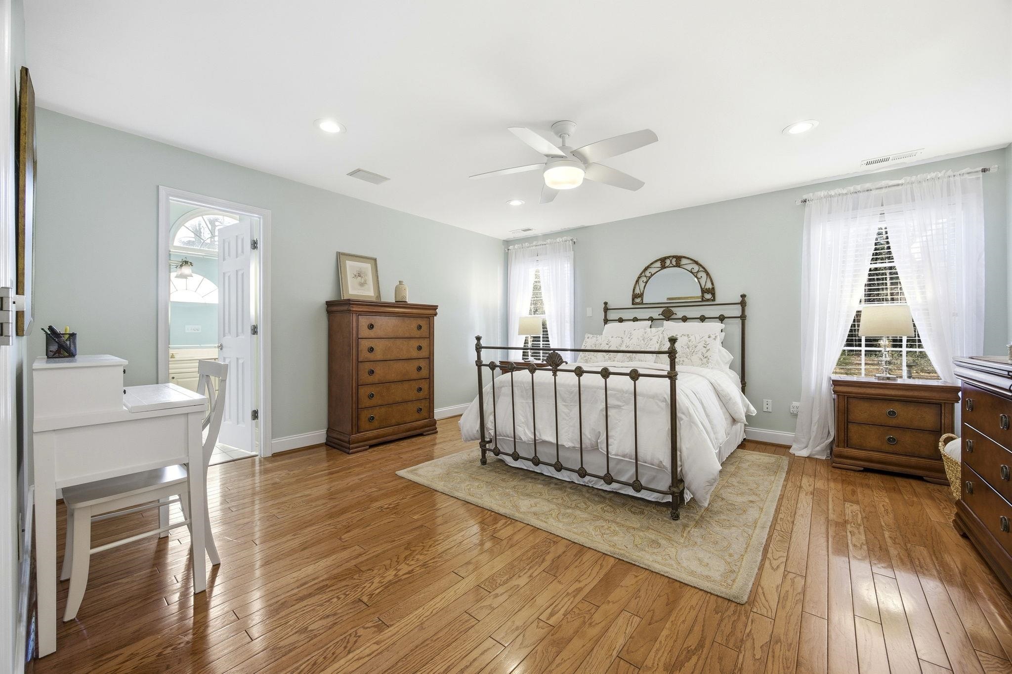 1301 Regent Terrace North Surfside Beach, SC 29575 - Photo 21 of 40 Bedroom featuring light wood-style floors, a ceiling fan, and recessed lighting