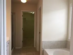 a bathroom with a bathtub
