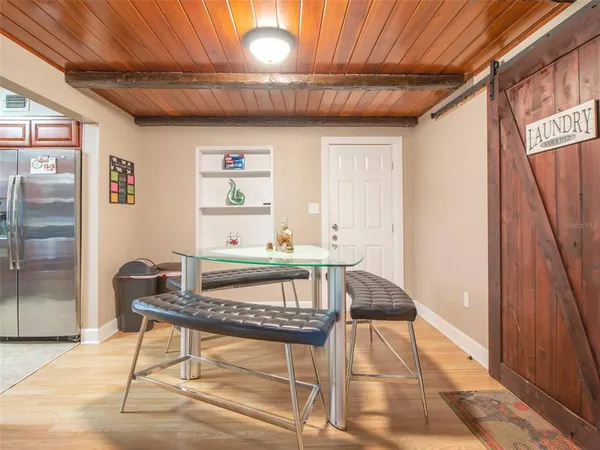 a living room with a couch and a table