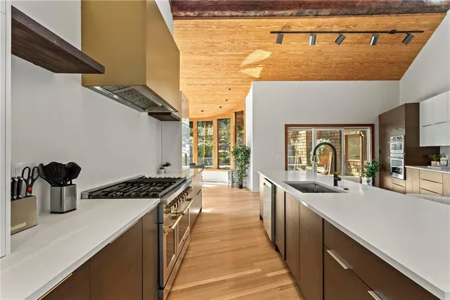 a bathroom with a shower and a toilet
