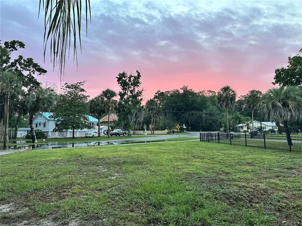 a view of a park with trees